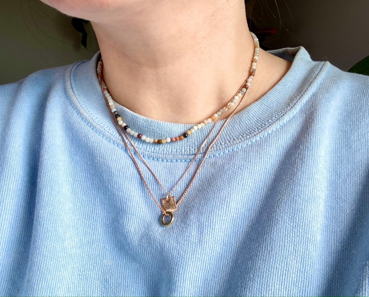 Elegant Minimalistic Gemstone Necklaces In Amethyst, Moss Agate, Rose Quartz and Amazonite