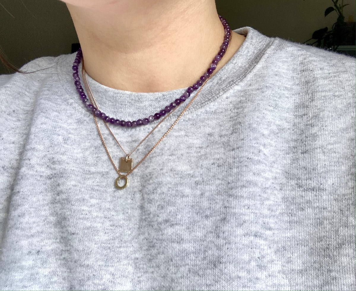 Elegant Minimalistic Gemstone Necklaces In Amethyst, Moss Agate, Rose Quartz and Amazonite