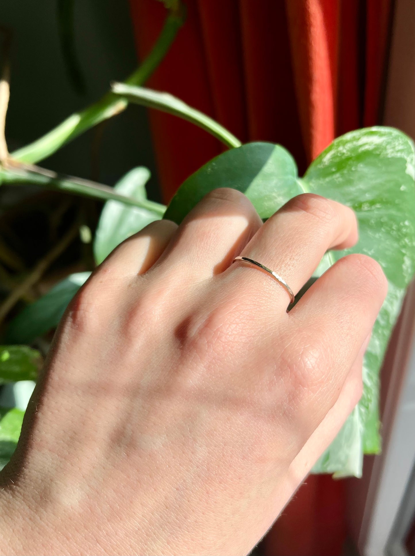 Delicate Solid 9K White Gold Thin Hammered Ring – Handcrafted Minimalist Jewelry