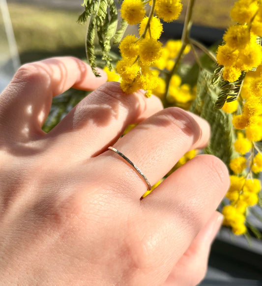 Delicate Solid 9K White Gold Thin Hammered Ring – Handcrafted Minimalist Jewelry