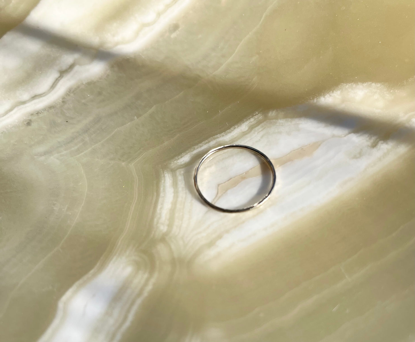 Delicate Solid 9K White Gold Thin Hammered Ring – Handcrafted Minimalist Jewelry