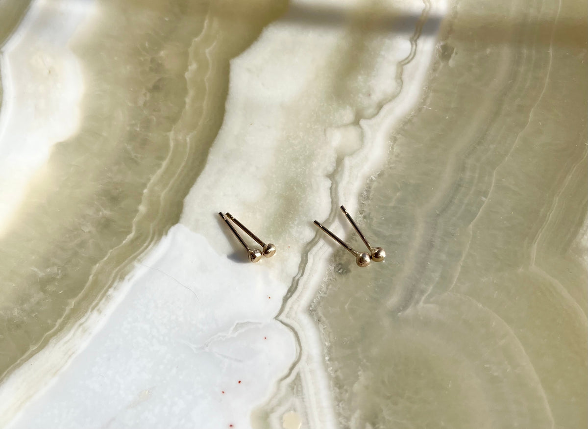 Tiny Minimalist Recycled Solid 9K Gold Stud Earrings