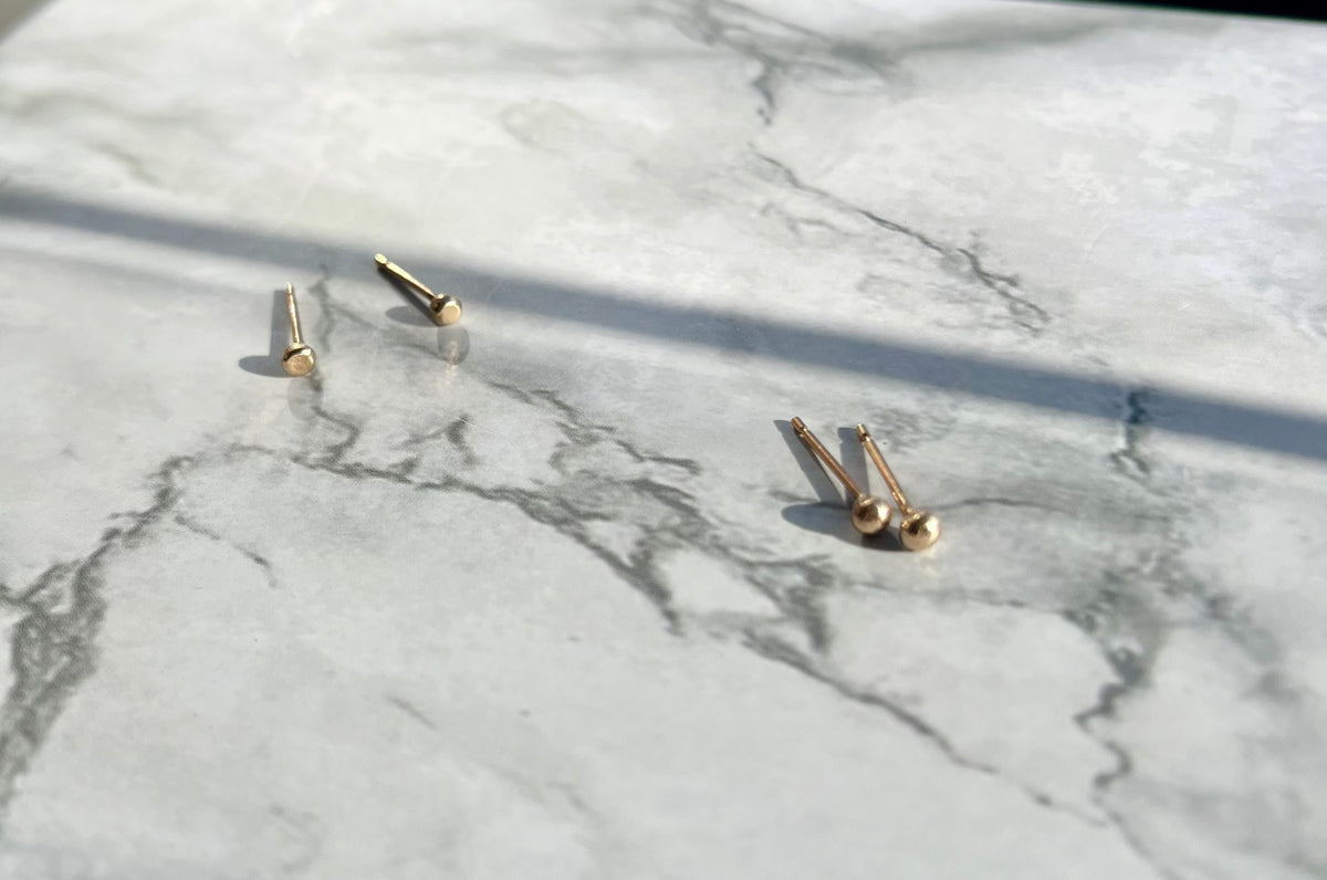 Tiny Minimalist Recycled Solid 9K Gold Stud Earrings