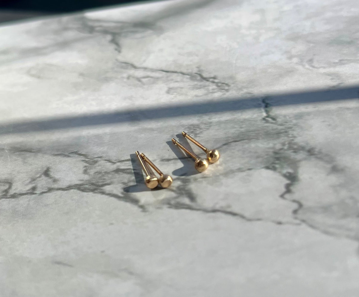 Tiny Minimalist Recycled Solid 9K Gold Stud Earrings