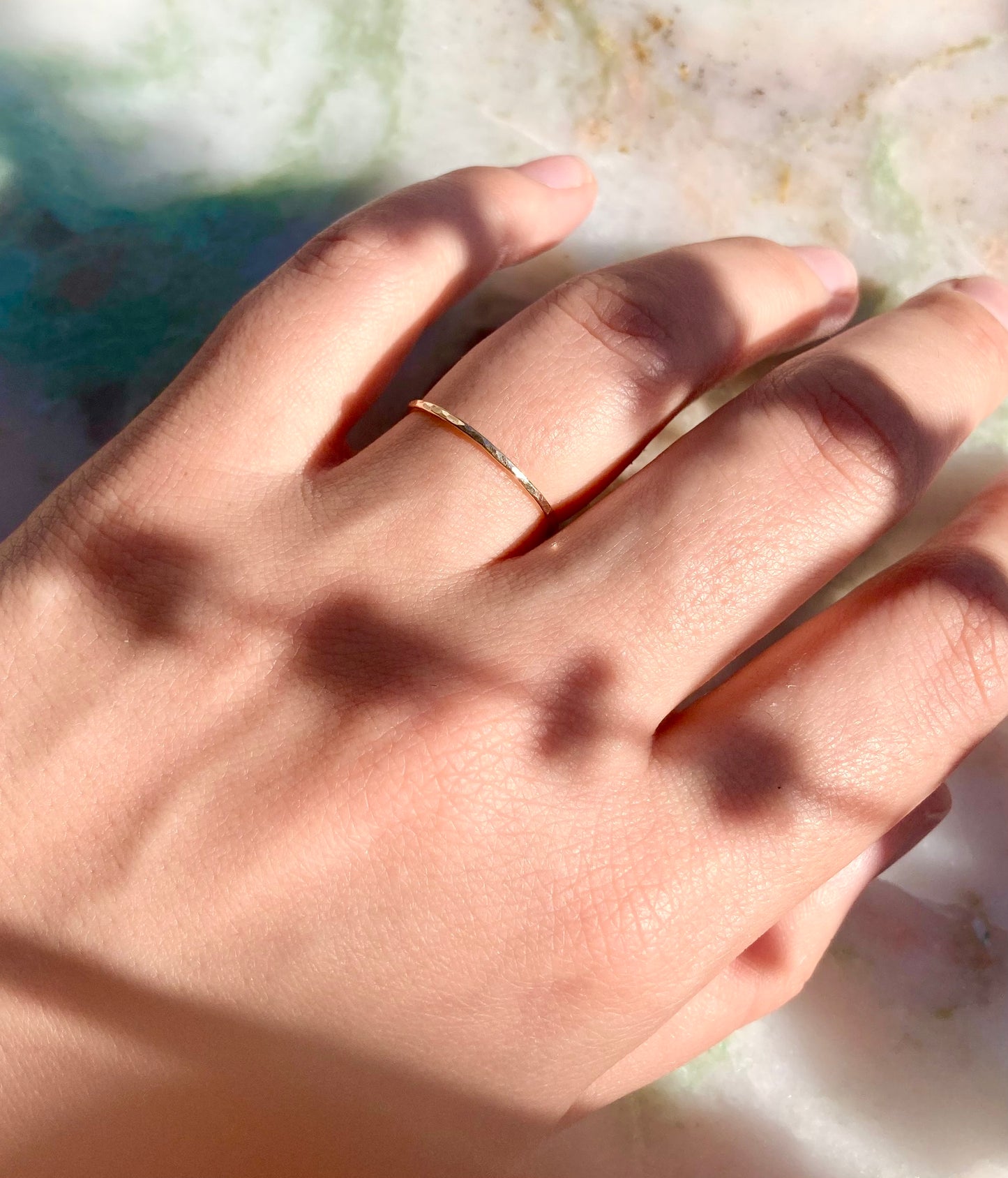 Real Solid 9K Gold Thin Hammered Stacking Ring – Handmade, Elegant & Minimalist