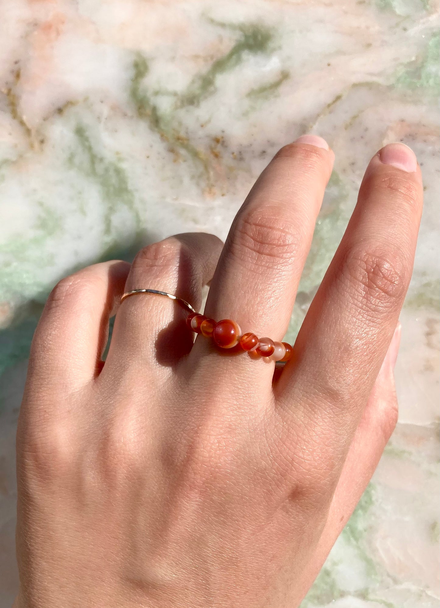 Elastic Juicy Carnelian Fidget Ring Made of Natural Gemstone Beads for Calmness