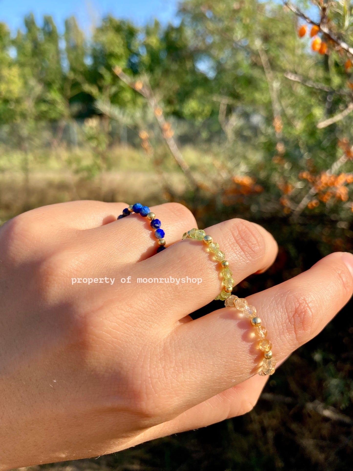 Elastic Worry Ring with Natural Faceted Gemstones and Gold-Plated 925 Sterling Silver Beads – Handmade, Calming, and Minimalist