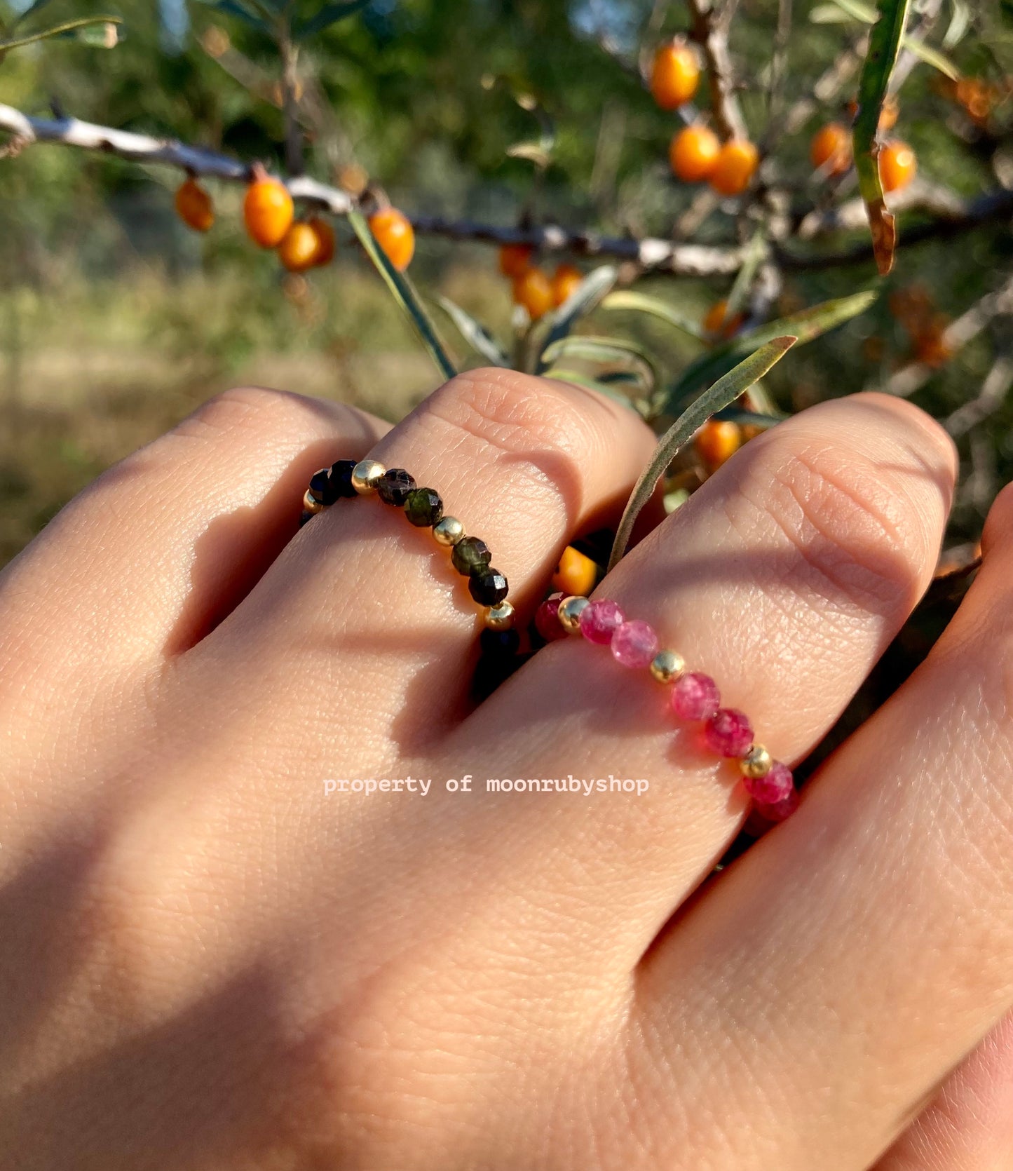 Elastic Worry Ring with Natural Faceted Gemstones and Gold-Plated 925 Sterling Silver Beads – Handmade, Calming, and Minimalist