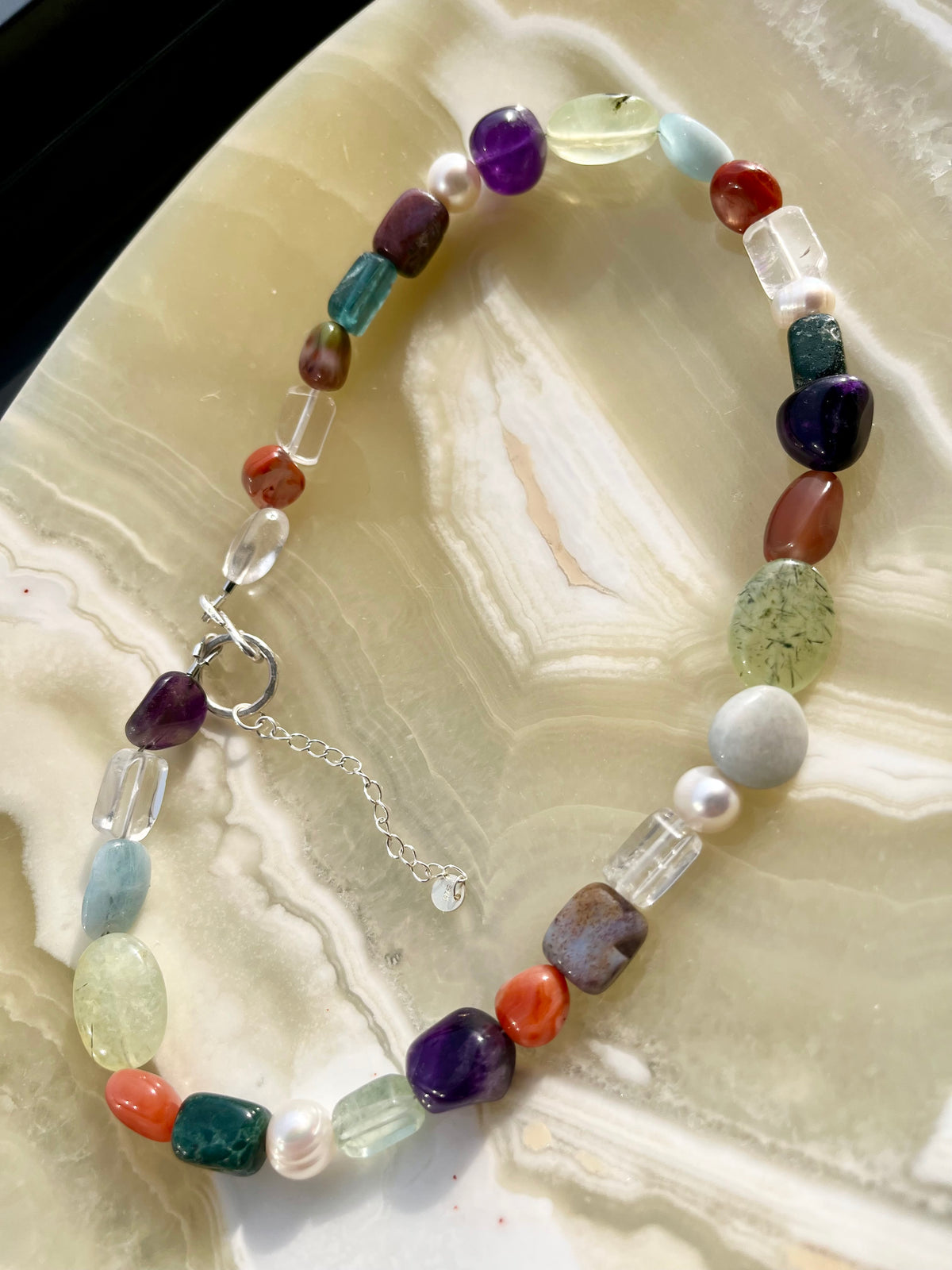 Chunky Gemstone Mix Chocker Necklace With Handmade 925 Silver Details