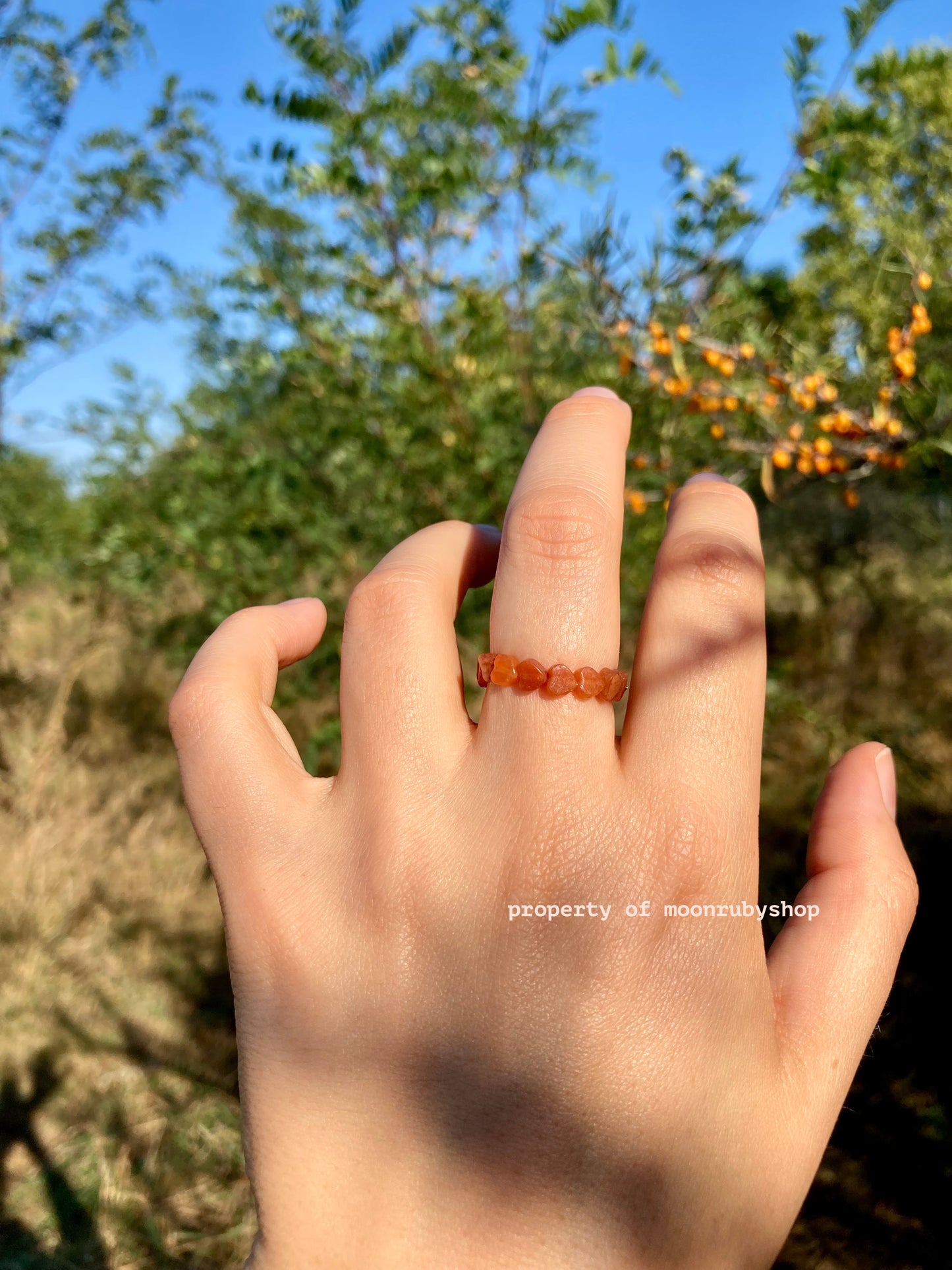 Cute Elastic Ring from Natural Green or Red Aventurine Heart-Shaped Beads
