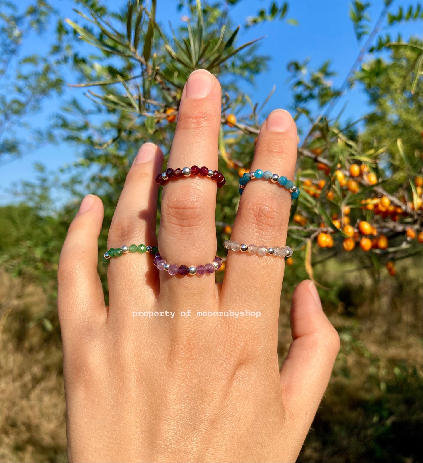 Elastic Fidget Rings with Faceted Gemstones and 925 Sterling Silver Beads – Minimalist, Handmade