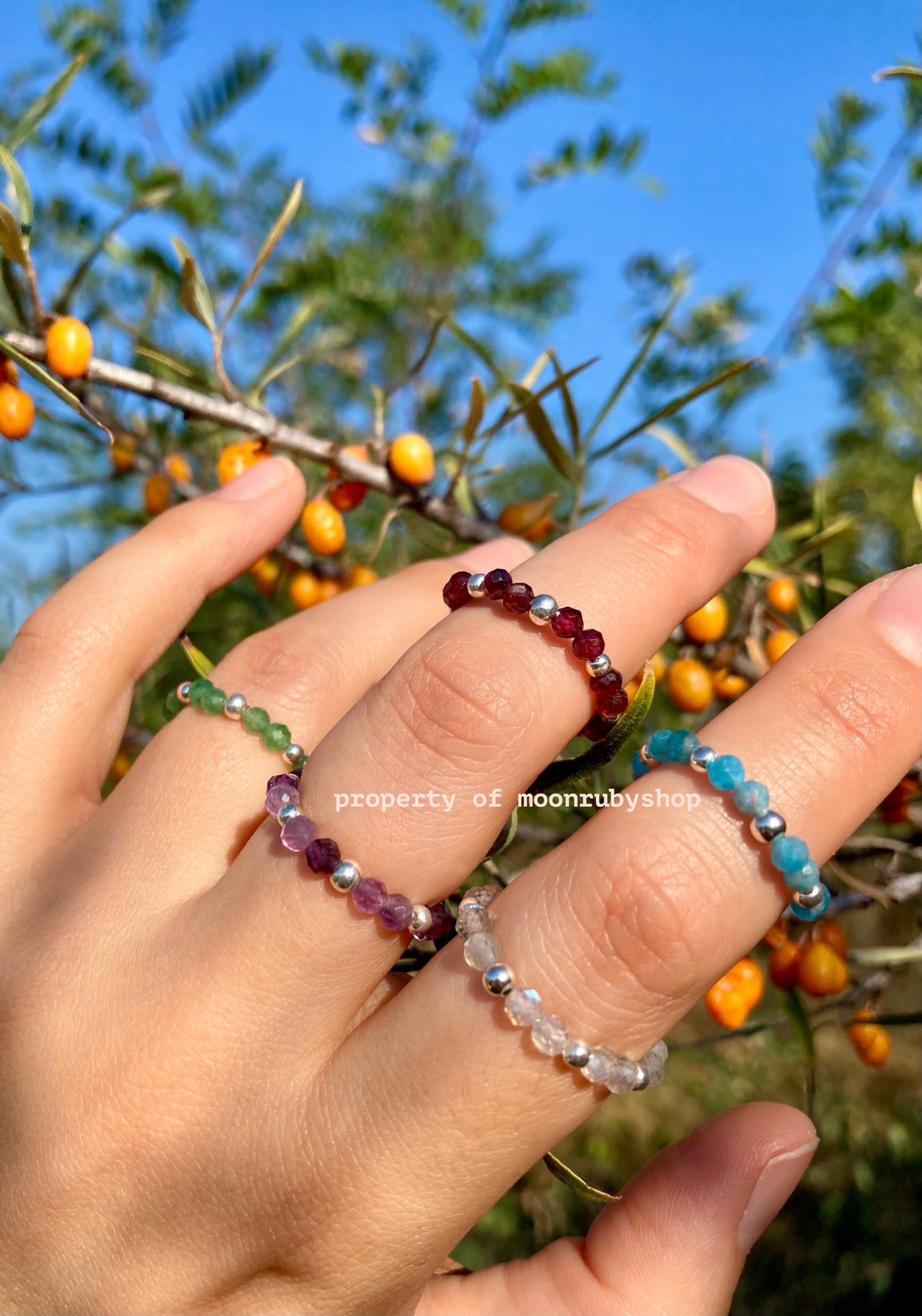 Elastic Fidget Rings with Faceted Gemstones and 925 Sterling Silver Beads – Minimalist, Handmade