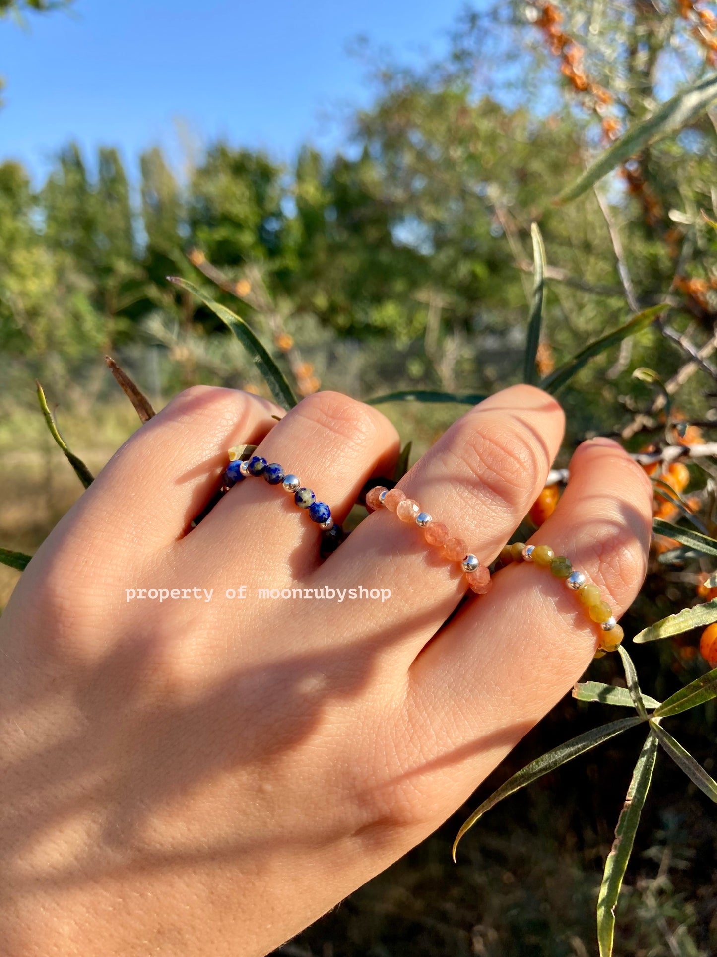 Elastic Fidget Rings with Faceted Gemstones and 925 Sterling Silver Beads – Minimalist, Handmade