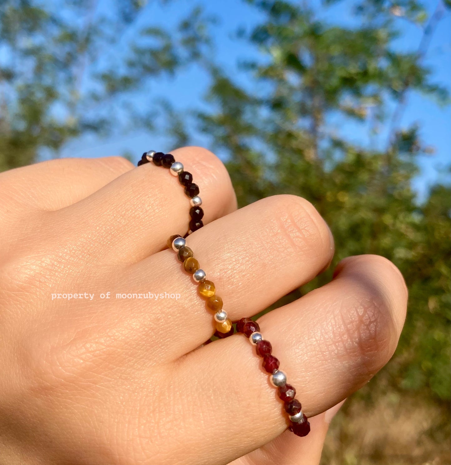 Elastic Fidget Rings with Faceted Gemstones and 925 Sterling Silver Beads – Minimalist, Handmade