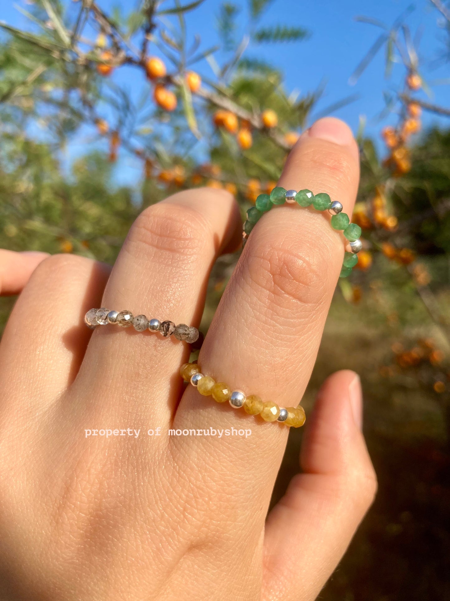 Elastic Fidget Rings with Faceted Gemstones and 925 Sterling Silver Beads – Minimalist, Handmade