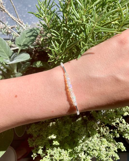 Natural Opals Bracelet with Solid Silver and White Jade for Confidence, Calmness, and Intuition