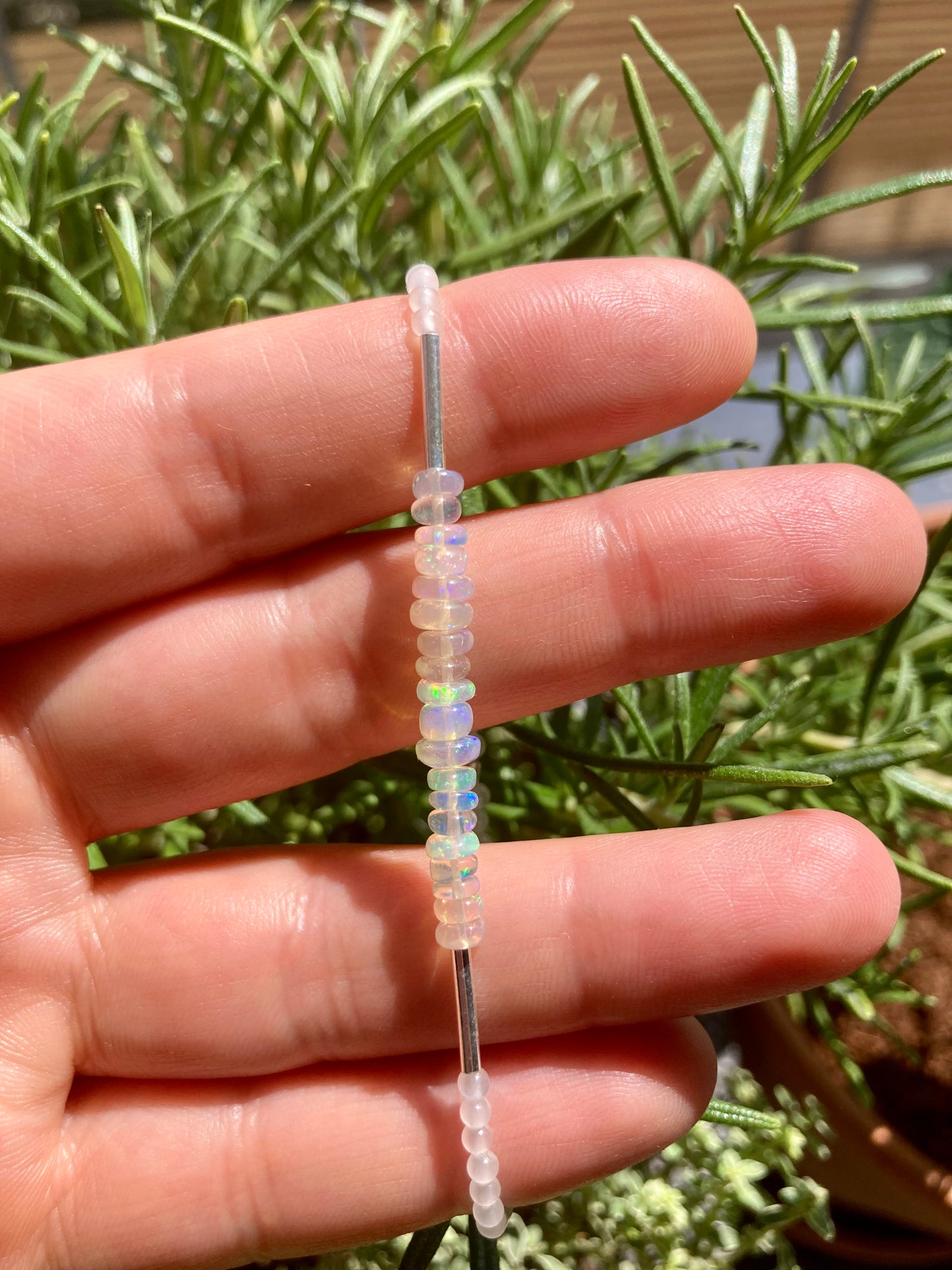 Natural Opals Bracelet with Solid Silver and White Jade for Confidence, Calmness, and Intuition