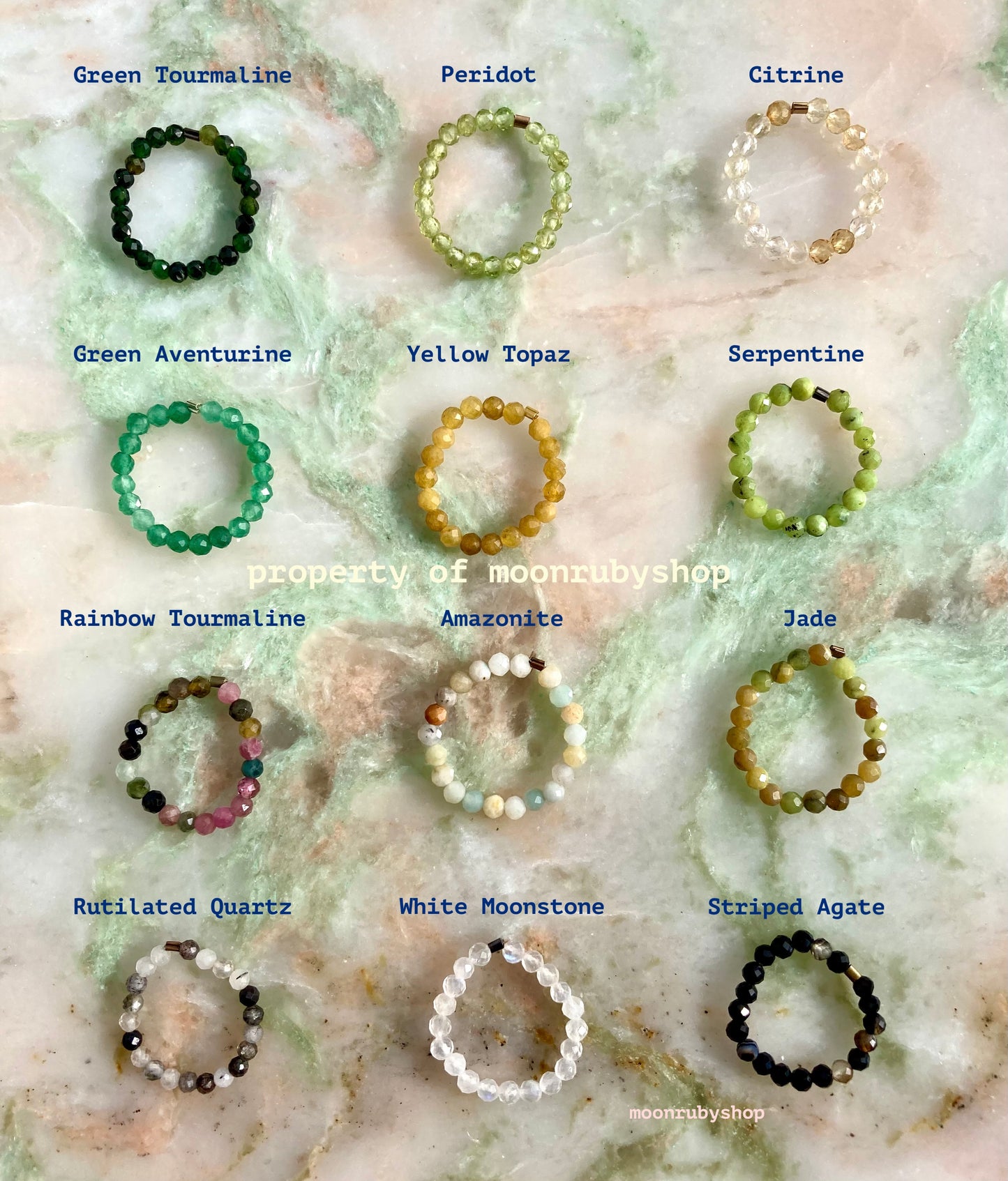 Elastic Fidget Ring Made of Natural Faceted Gemstone Beads (Aventurine, Amazonite, Citrine and more)