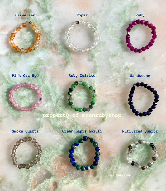 Elastic Fidget Ring with Natural Faceted Gemstone Beads (Ruby, Carnelian, Topaz etc.)
