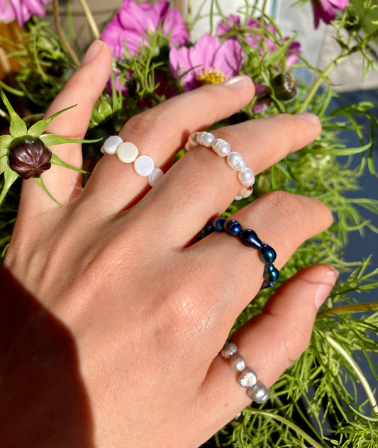 Elastic Fidget Ring with Natural Freshwater Pearls