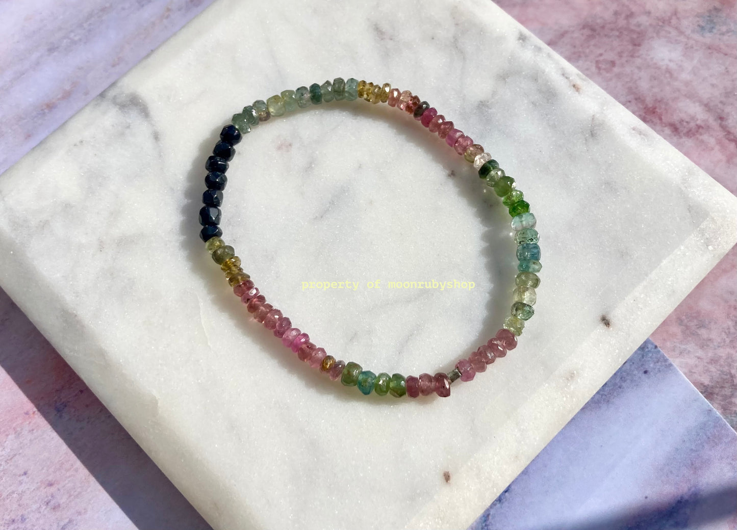 Multi-Colored Rainbow Raw Tourmaline Bead Bracelet for Peace and Positive Energy