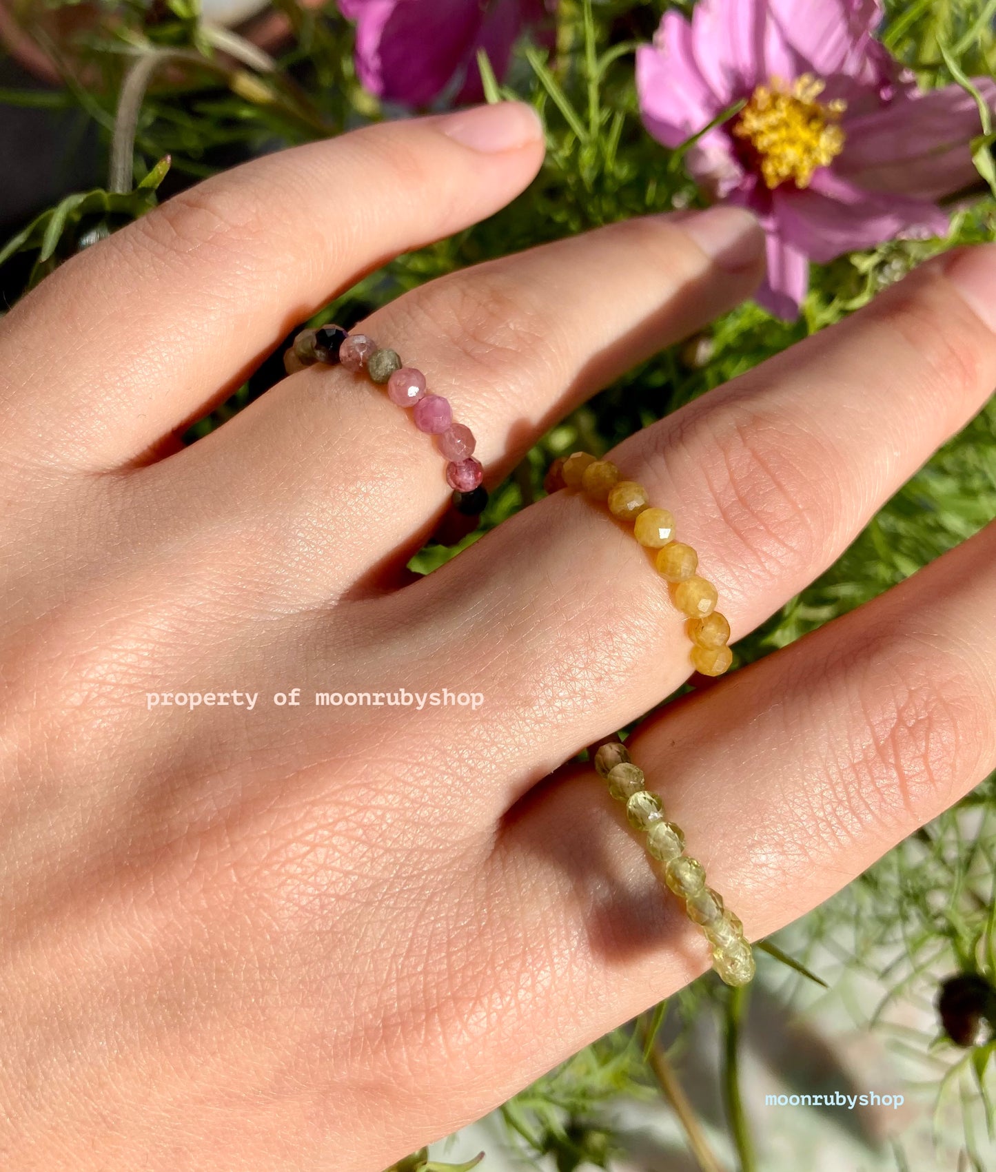 Elastic Fidget Ring Made of Natural Faceted Gemstone Beads (Aventurine, Amazonite, Citrine and more)