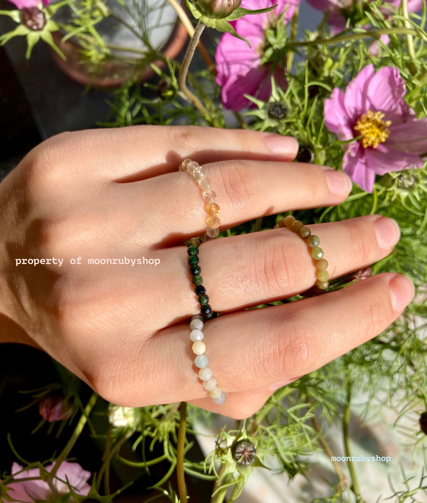 Elastic Fidget Ring Made of Natural Faceted Gemstone Beads (Aventurine, Amazonite, Citrine and more)